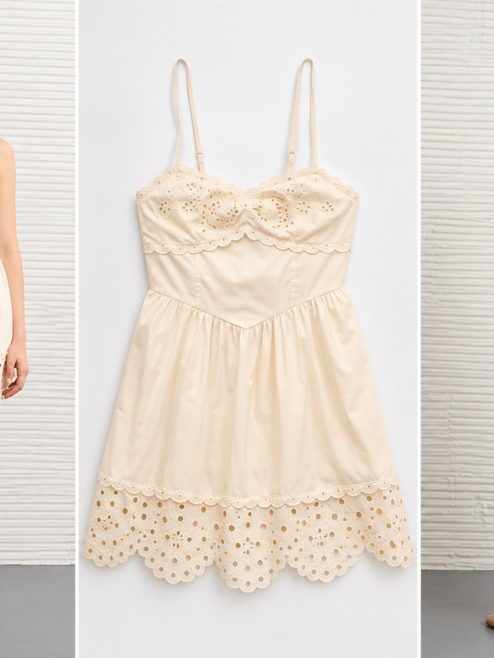 Spaghetti Strap Eyelet Dress in Cream